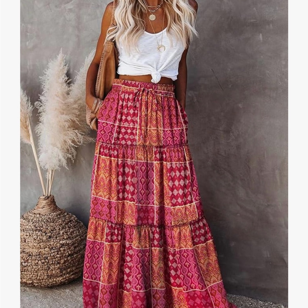Bohemian Pink Maxi Skirt